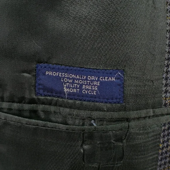 Jos A Bank Gray Houndstooth Yellow Winowpane Soft Tweed Silk Wool 42R Sport Coat - Picture 10 of 12